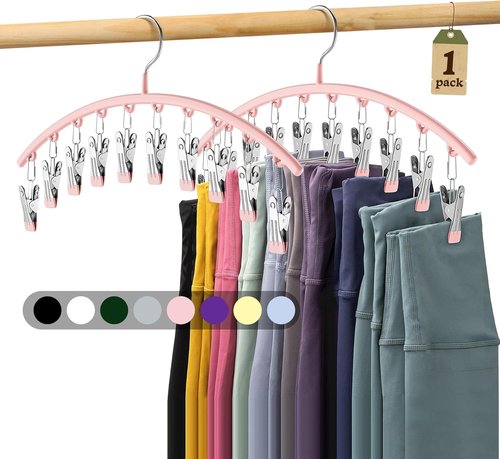 Metal Yoga Pants Hangers - Space-Saving Closet Organizer with 10 Clips | Rubber Coated, Pink