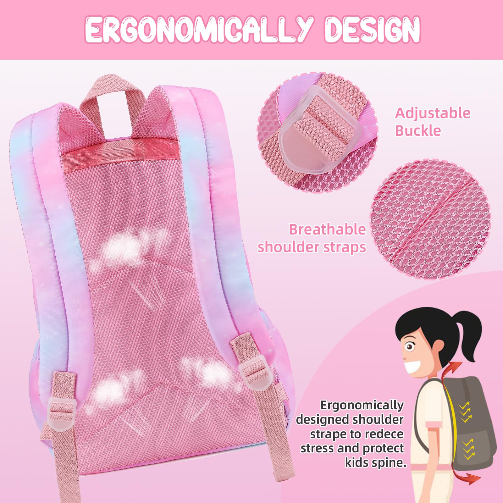Unineovo Backpack for Girls, Kids Unicorn Backpacks, Preschool Kindergarten School Bookbag, Toddler Little Girls Backpack, Cute Bag for Elementary Back to School with Love Decoration