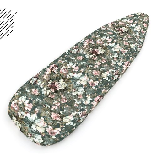 Encasa XO Ironing Board Cover and Pad - Thick 4mm Felt, Heat & Scorch-Resistant, Fits Standard Large Boards 54"x15", Elastic Bungee Cord Tightening, Easy Fit, Stain-Safe Dye, Green Roses