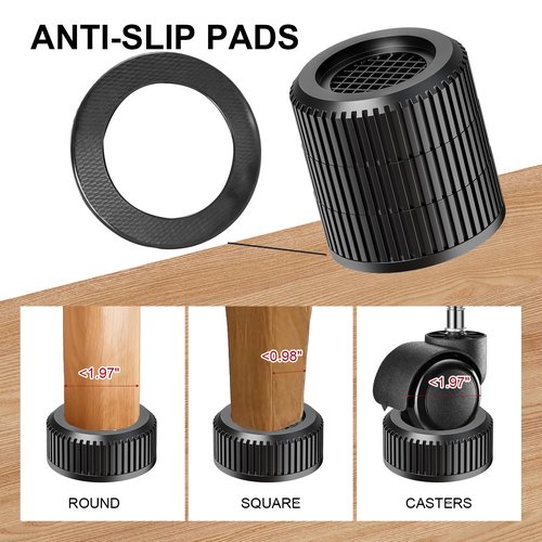 Round Bed Risers Furniture Risers – Heavy Duty Anti-Slip Adjustable(1.3" - 3.7" Hgt) Bed Lifts Riser for Desk, Table, Couch, Sofa, Chair, Refrigerator & Washing Machine (2.5 Inch, Black, 4 Pack )