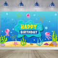 Under The Sea Happy Birthday Banner Backdrop Decoration, Ocean Photo Banner Background Ocean Jellyfish Seaweed Wall Décor for Birthday Baby Shower Party Photography Decorations, 73 x 43 Inch