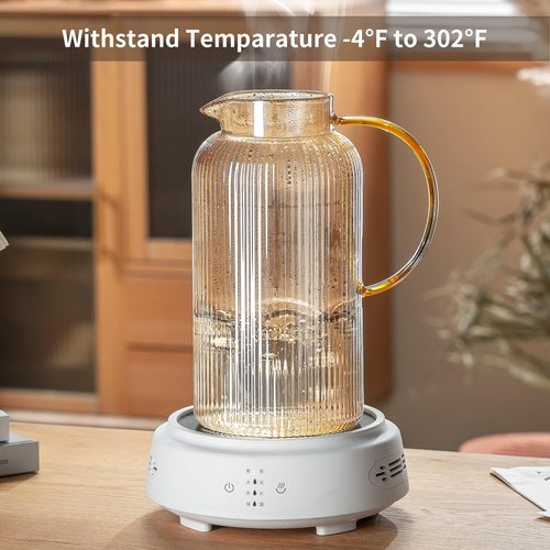 Buaic Glass Pitcher with Lid, 2 PACK 84 oz/ 2.5 Liter Amber Classic Vertical Stripes Water Pitcher,Glass Water Carafe for Cold Brew, Coffee, Lemonade, Iced Sun Tea,Beverage, Milk, Heat Resistant