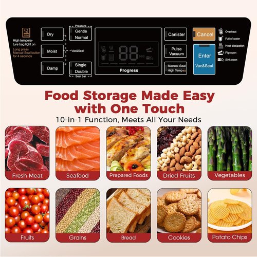 95kPa Food Vacuum Sealer Machine - 230W Automatic Sous Vide Sealer with 10 Preset Modes & Built-in Cutter