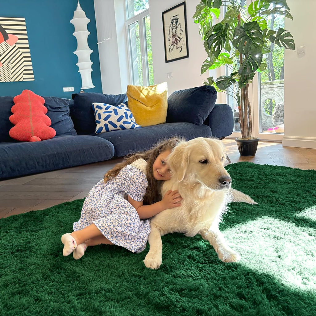 OLANLY Runner Rugs - Soft, Machine Washable Shaggy Carpet for Hallways & Bedrooms | Dark Green 2x5 ft