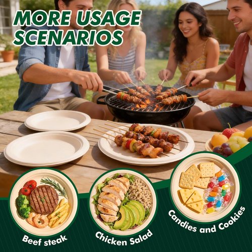 Eco-Strong 10 Inch Disposable Paper Plates - Heavy-Duty Compostable Sugarcane Fiber | 125 Count Unbleached Brown