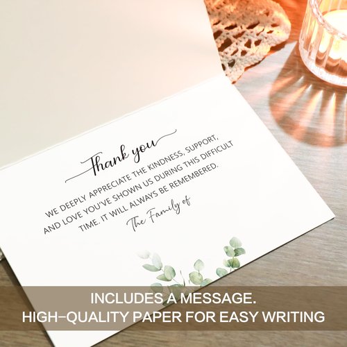 CYGGUN 25 Pcs Funeral Thank You Cards with Envelopes, Bulk 4×6 Sympathy Card Watercolor Eucalyptus Leaves Bereavement Thank You Cards, Message Inside for Funeral Family Friends Loved Ones