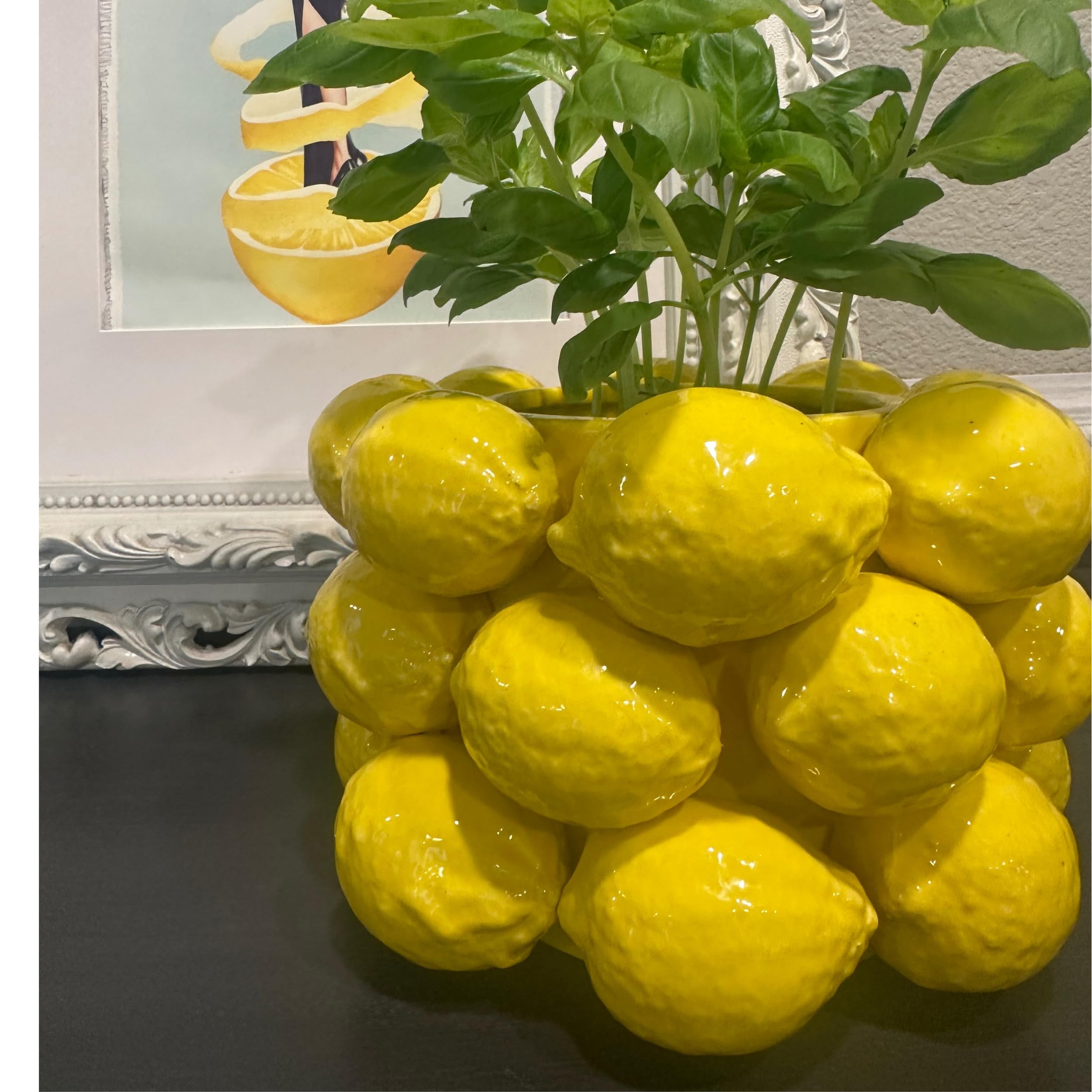 PeachiiPitt Lemon Vase -Cheery Yellow Ceramic French/Mediterranean Style Unique Vase with 3D Lemon Design- Lemon Kitchen Decor - Lemon Themed Housewarming Gift for her