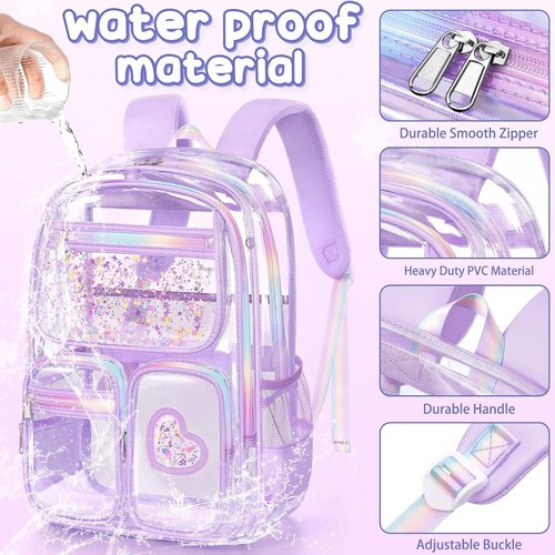 Fimibuke Clear Backpack - Heavy Duty PVC Transparent Design | 3-Piece Set with Lunch Box & Pencil Case