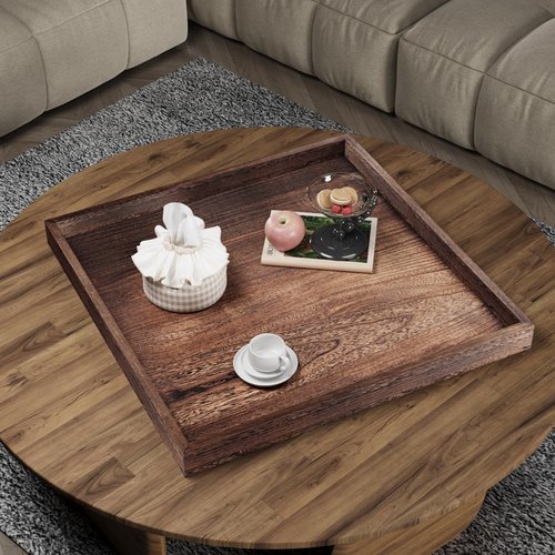 Ottoman Tray for Coffee Table Living Room Wood Serving Tray Large Wooden Square 24 Inches Rustic Brown
