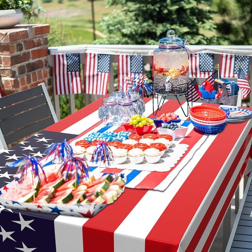 Newwiee Patriotic Tablecloth - American Flag Design | Disposable 54x108 Inch Rectangle (6 Pcs)
