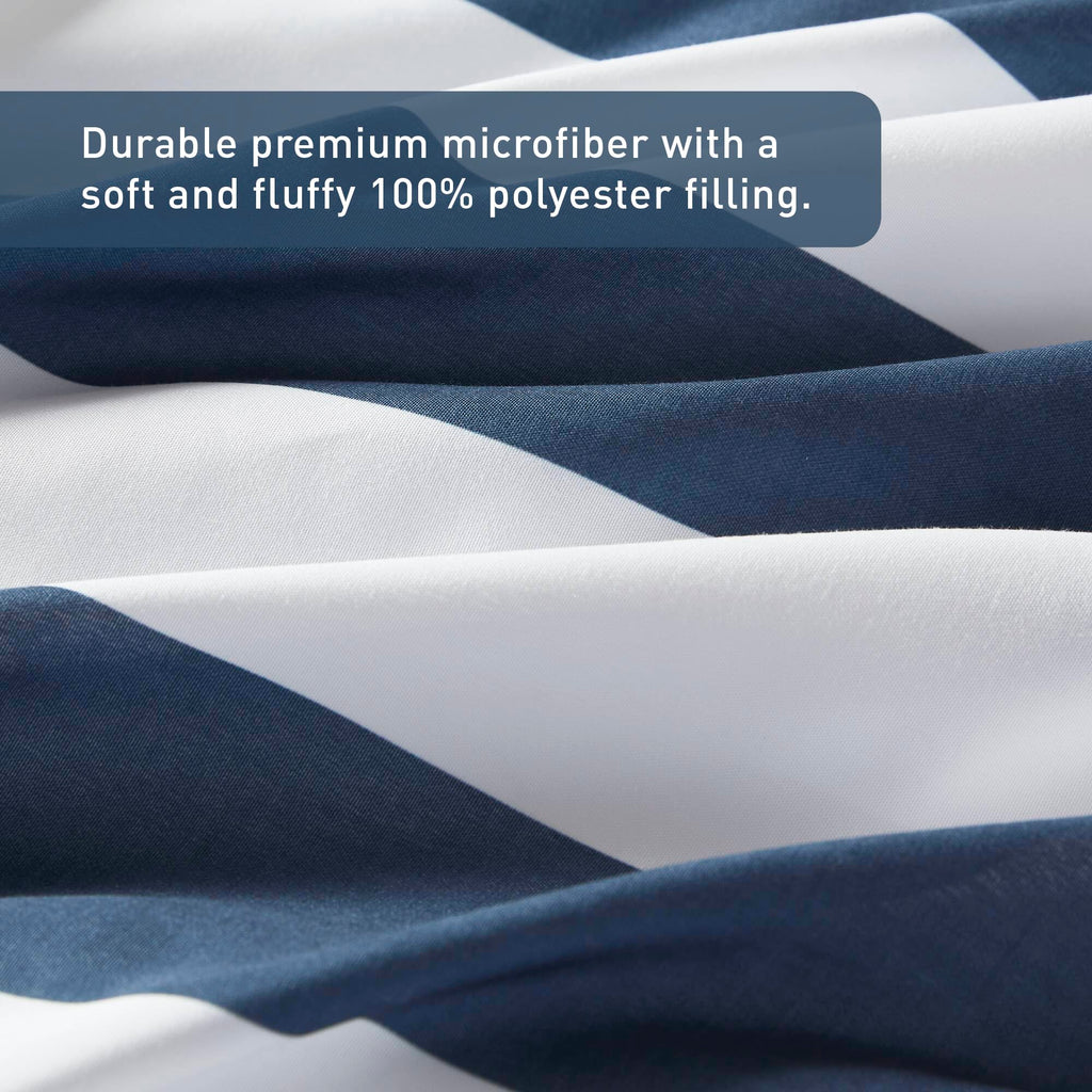 Reversible Striped Full Comforter Set-Bed in A Bag 7-Pieces Bedding Set with Double-sided Stripes Design-Warm & Cozy Bed Set Includes Full Size Comforter, Sheets Set, Pillowcases and Shams, Navy