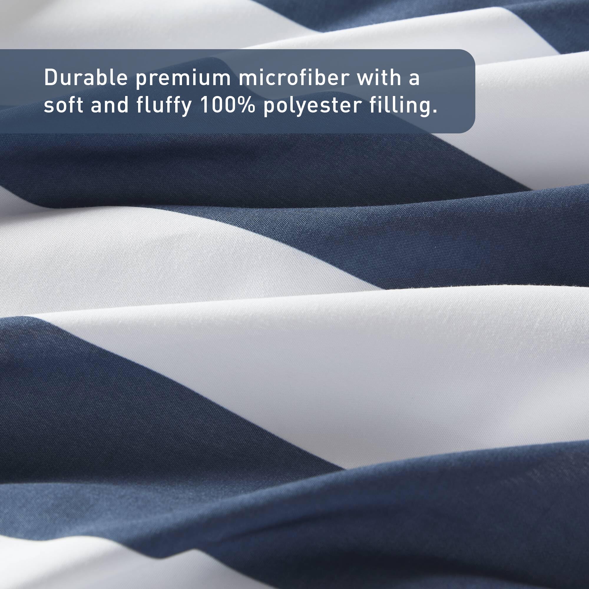 Reversible Striped Full Comforter Set-Bed in A Bag 7-Pieces Bedding Set with Double-sided Stripes Design-Warm & Cozy Bed Set Includes Full Size Comforter, Sheets Set, Pillowcases and Shams, Navy