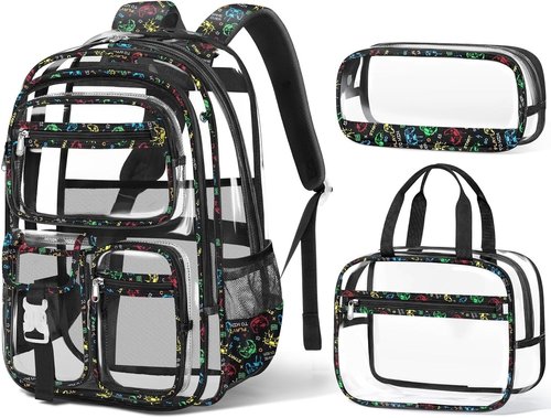Fimibuke Clear Backpack - Heavy Duty PVC Transparent Design with Lunch Box & Pencil Case | School Approved for Boys
