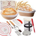 SOURACE Sourdough Starter Kit with 10" Round & 9" Oval Banneton Proofing Basket and Starter Jar, Complete Sourdough Bread Baking Supplies and Baking Gifts for Women, Men, and Bread Bakers