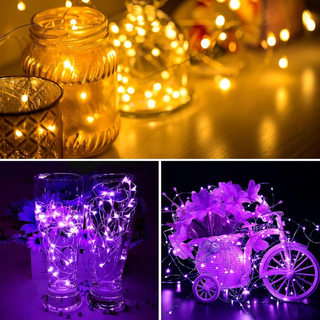 ZGWJ Fairy Lights - 12 Pack Battery Powered, 7Ft Silver Wire, 20 Mini LEDs, 3 Modes | Warm Purple for DIY & Events