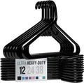 Neaterize Heavy Duty Clothes Hangers - 12 Pack Black Plastic Hangers for Coats, Jackets & Suits
