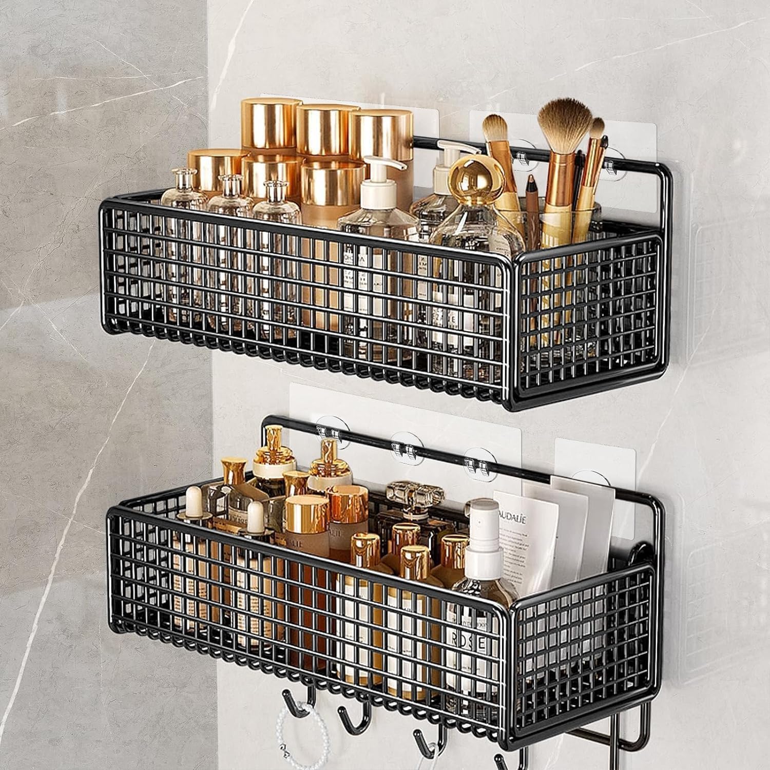 Skiennix Shower Caddy Adhesive Hooks - Strong Replacement for Rack Basket Holder | 2 Pack