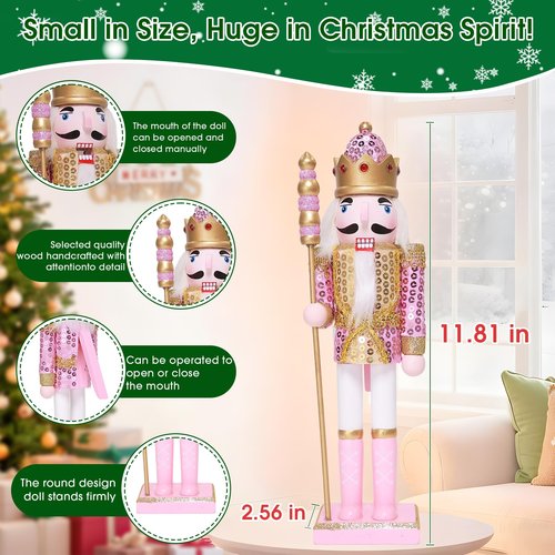 OEUVI Christmas Nutcracker Decor 11.8 Inch Wooden Nutcracker Ornament Soldier Figure Festive Collectible Nutcracker Gift Suitable for Table, Desktop, Fireplace Decoration Christmas Party Supplies