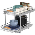 Mount Walker Pull Out Cabinet Organizer(11" W x 21" D), 2 Tier Wire Basket Slide Out Shelf Storage with Wood Handle, Pull Shelf Drawers for 12-1/4” Cabinet Opening, Chrome