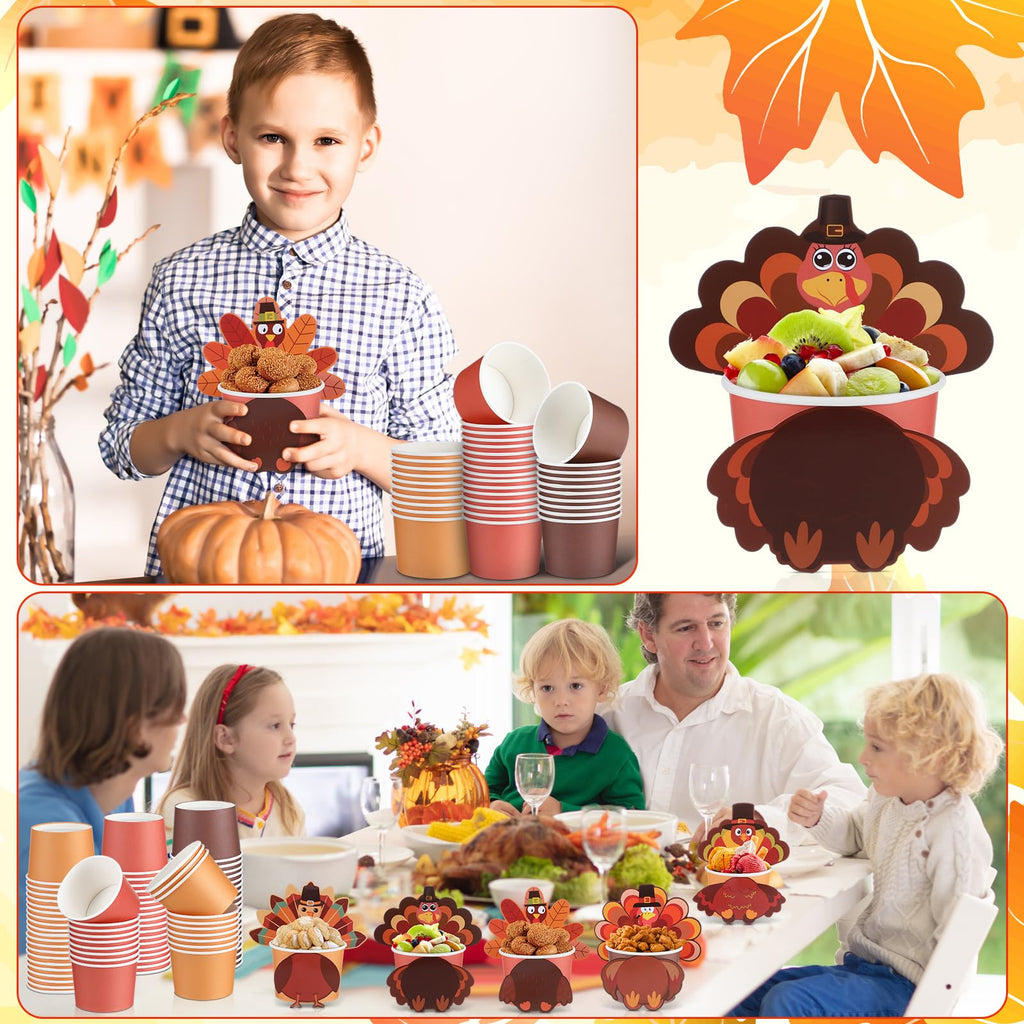 RimCereal 60 Pcs Fall Disposable Bowls - 10 oz Paper Bowls for Hot or Cold Food, Thanksgiving Party Supplies