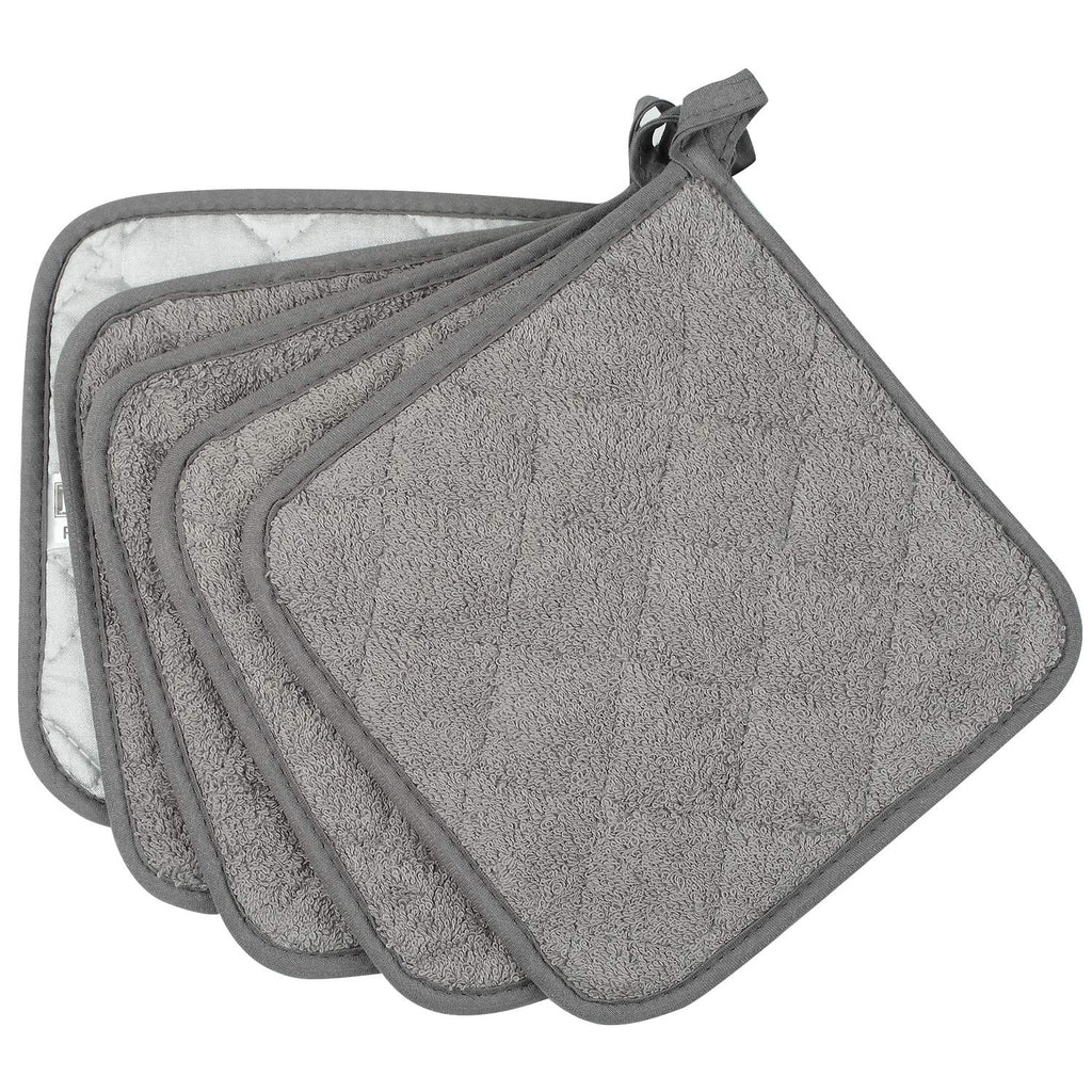 Lifaith Pot Holders for Kitchen, 100% Cotton Terry Pot Holder Set of 5, Heat Resistant Hot Pads for Cooking, Baking, Hot Dishes and Countertop Protection,Grey
