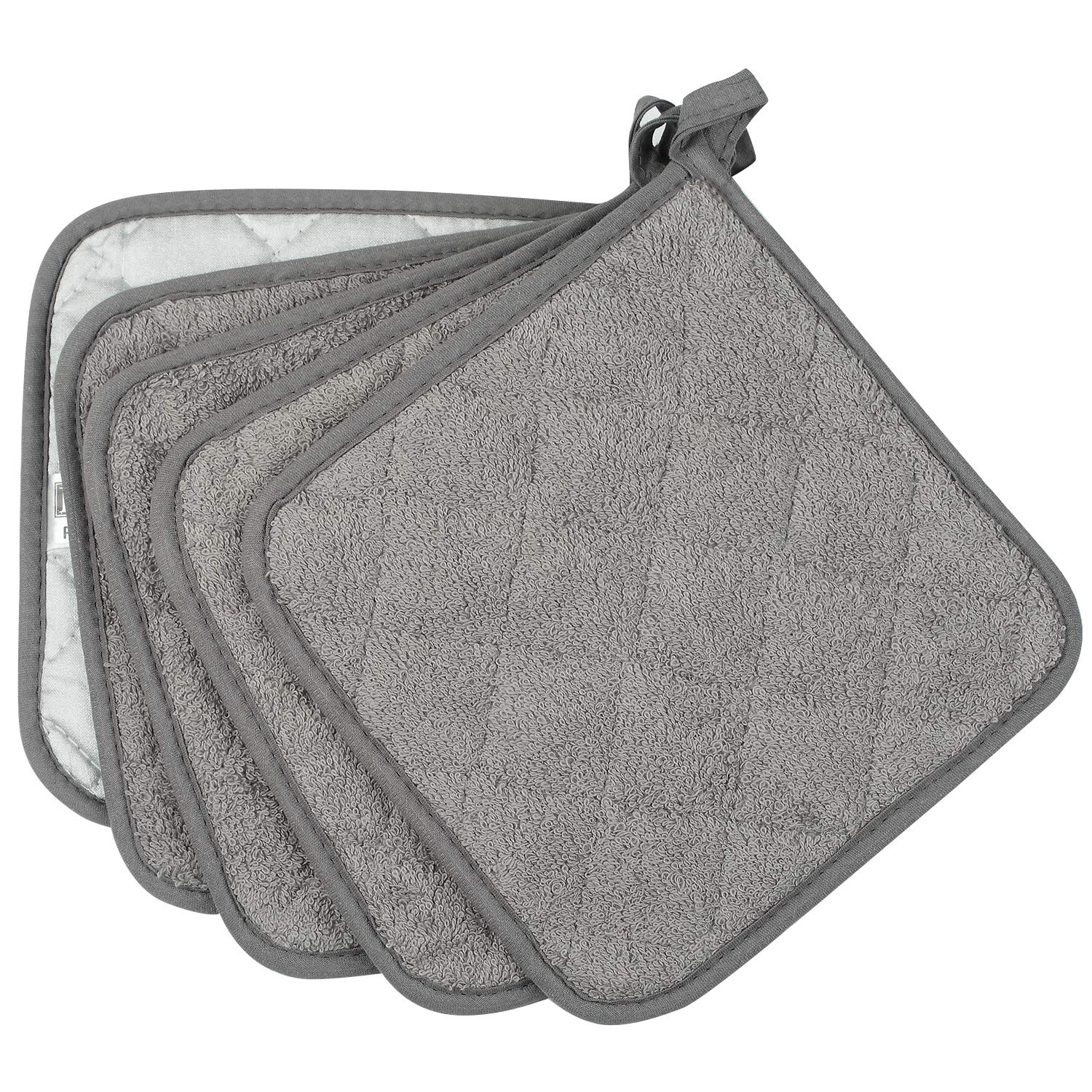Lifaith Pot Holders for Kitchen, 100% Cotton Terry Pot Holder Set of 5, Heat Resistant Hot Pads for Cooking, Baking, Hot Dishes and Countertop Protection,Grey