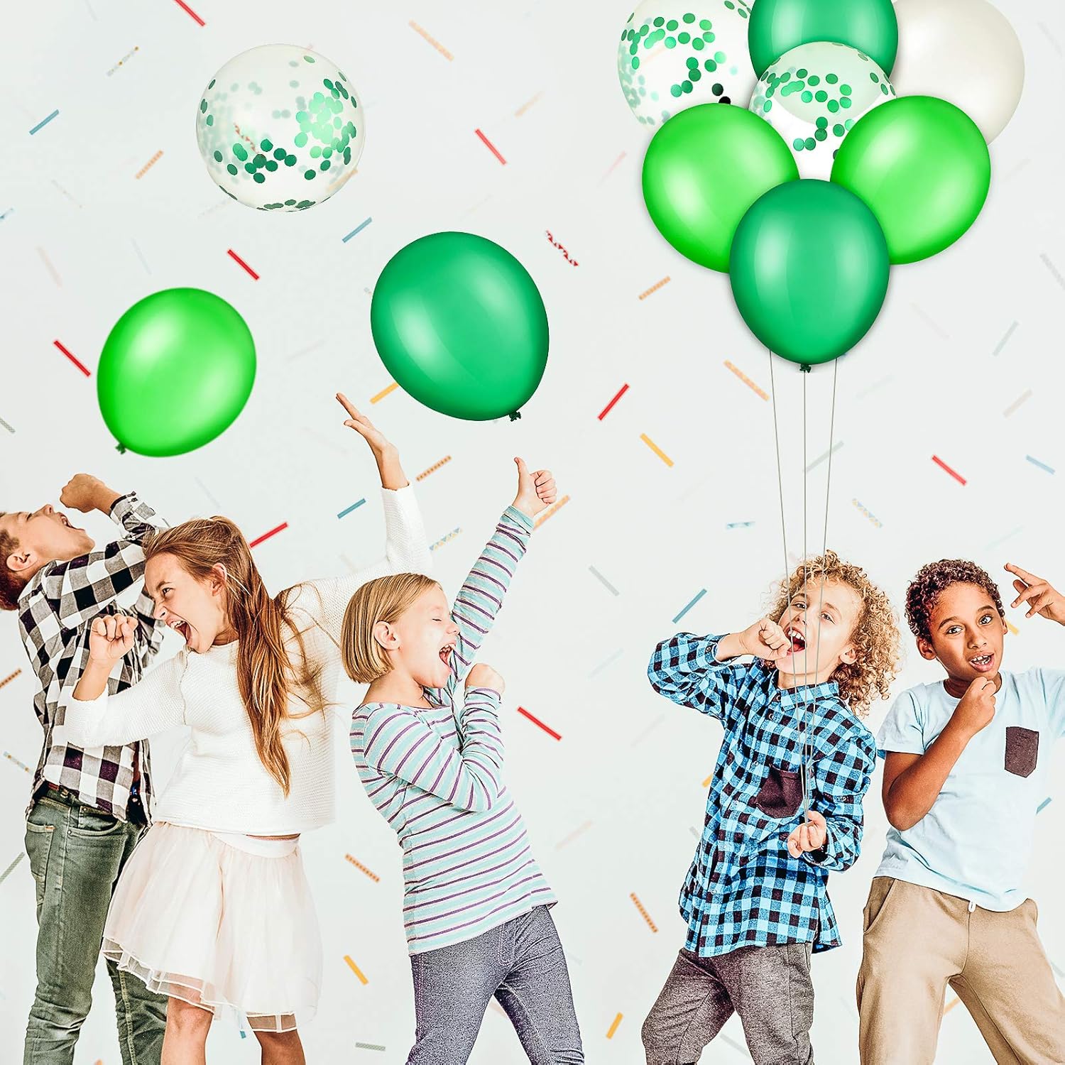 Sumind 48 Pcs Green Balloons - 12 Inch White & Green Confetti Latex for Jungle Safari Party Decor