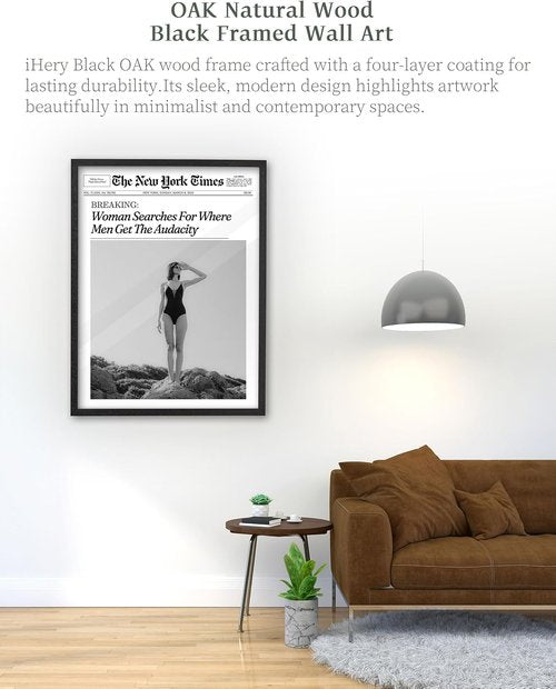 iHery Premium Black Oak Wood Wall Art - Trendy Retro Woman Canvas Decor for Dorm & Living Room | 8x10in