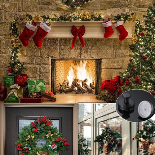 Ornament Hooks,Upgraded Suction Cup Hooks, Wreath Hangers for Front Door, Towel Racks, 2 in 1 Mantle Hanger, No Drill Garland Fireplace Stocking Hanger, for Christmas, Holiday, New Year(Gold, 2)