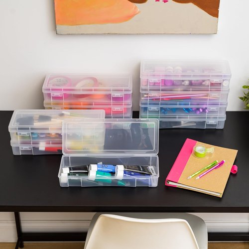 IRIS USA Pencil Case Boxes - 10-Pack Clear Plastic Organizing Containers with Snap Lid for Crafts & Stickers
