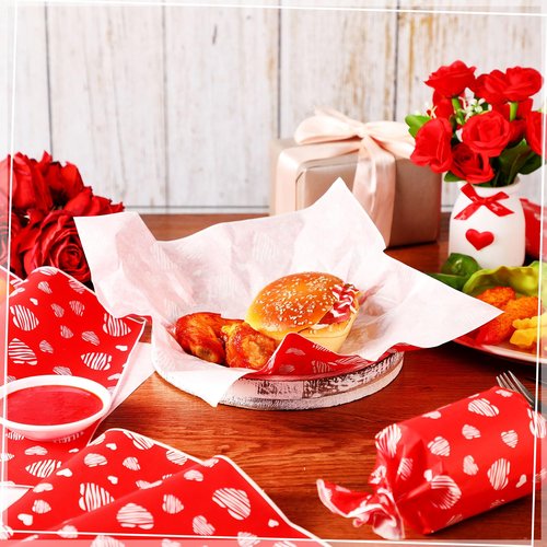 Marspark 100 Sheets Valentine's Day Heart Wax Paper for Food Wrapping 11.4 x 11 Inches Red Food Basket Wax Paper for Spring Picnic Wedding Birthday Candy Cookies Sandwich Burgers Greaseproof Wrapping