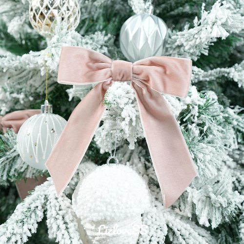 LIZLOVESS Dusty Rose Velvet Ribbon Christmas Bow 5 Inch Premade Dusty Pink Bows for Christmas Tree Hanging Decorations Gift Wrapping Wreaths Crafts Outdoor Indoor Home Decor Wedding, Pack of 12