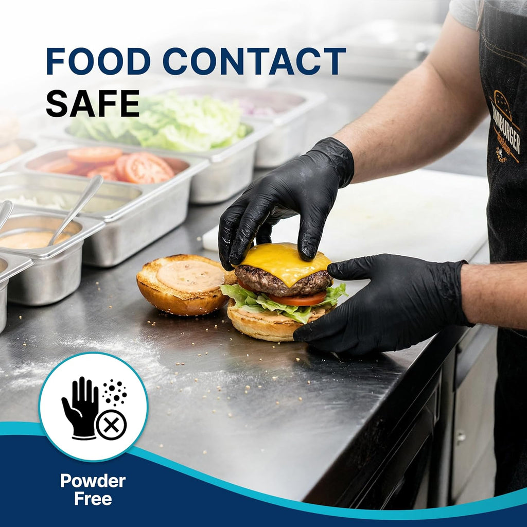 Schneider Nitrile Exam Gloves - 4 Mil Black Disposable, Latex-Free & Powder-Free | Food Safe for Cooking & Prep