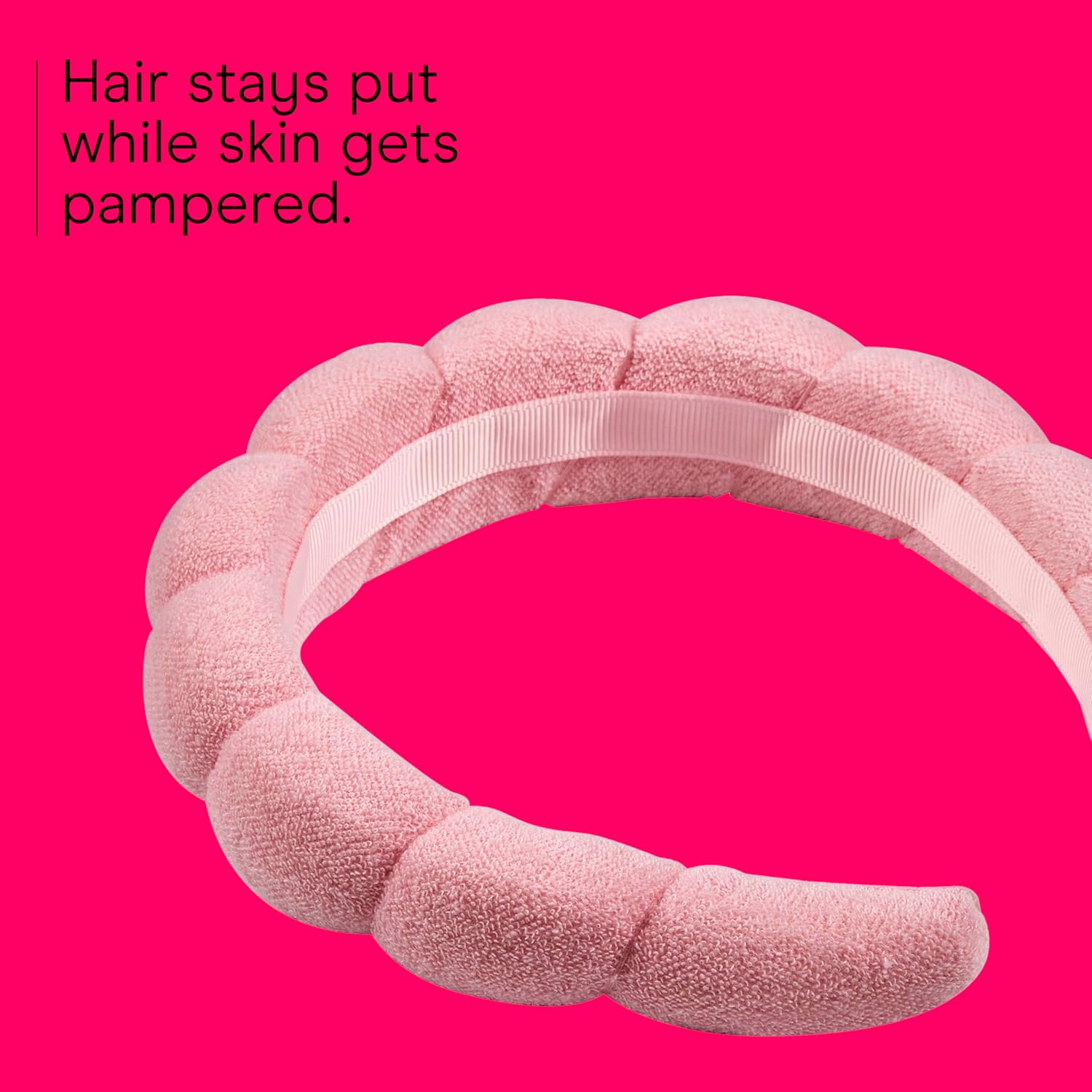 Conair Spa Makeup Headband - Ultra-Absorbent Microfiber, Pink Bubble Design | Soft Terry Cloth, No-Pull Comfort