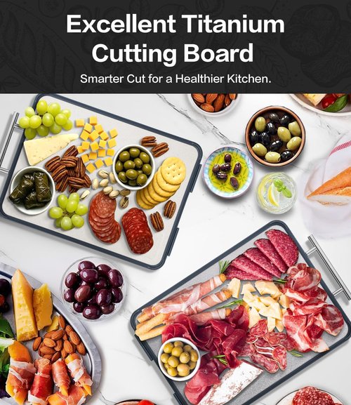 Titanium Cutting Board for Kitchen- Double Sided Cutting Board with Stand, Textured Food-Grade Pure Titanium Side for Chopping Meat, PP Side for Vegetables, Easy to Clean(14.5”×11”, 1 PC)