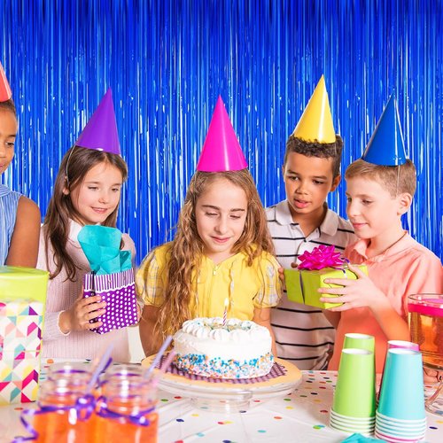 Blue Tinsel Backdrop Streamers - 2 Pack Ocean Party Decorations for Birthdays & Weddings