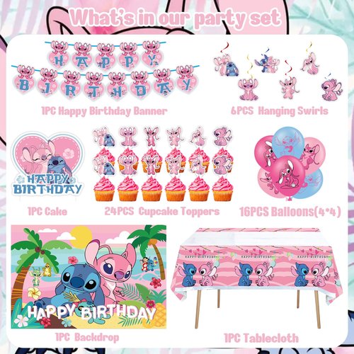 Pink Birthday Party Decorations - Banner, Foil Balloons, Tablecloth, Birthday Topper, Backdrop, Hanging Swirls Decorations for Adult Theme Party Supplies