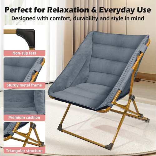 Comfy Saucer Chair for Adults, Soft Faux Fur Bedroom Chair, Cozy Folding Lounge Chair Reading Chair for Living Room, Dorm & Bedroom, Grey