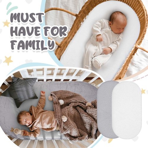 Fanfanwin 2 Pack Flannel Baby Bassinet Sheets 33 x 16 Inches Gray and White Soft Christmas Flannel Crib Sheets, Fit for Oval Bassinet Cover