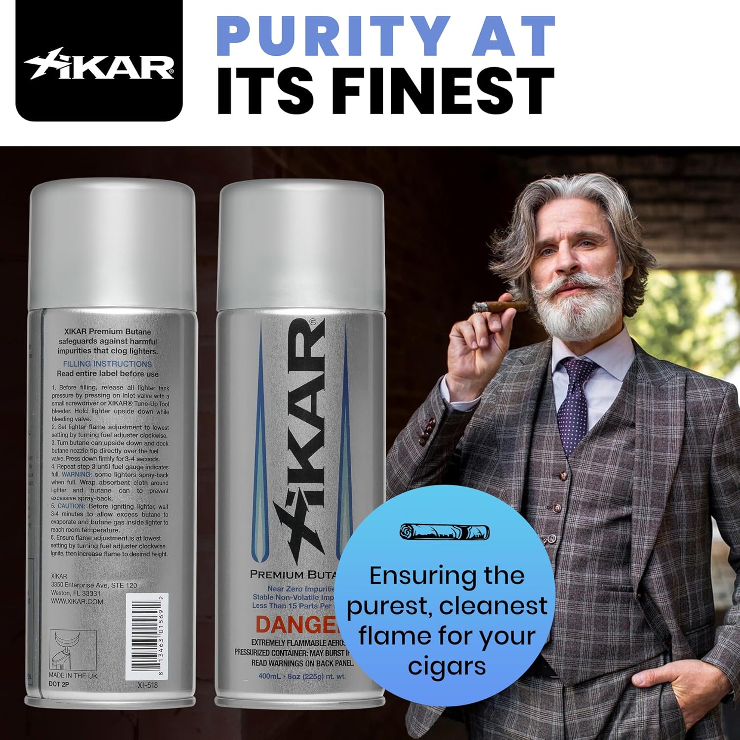 XIKAR PUROFINE Premium Butane Fuel Refill - Ultra Refined, Food Grade 400ml | Jet Flame Lighter & Torch Fuel (2 Pack)