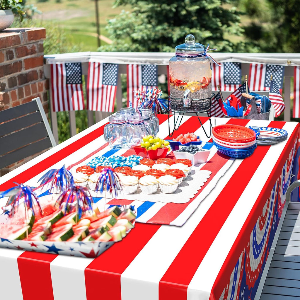 Oudain Patriotic Tablecloths - 6 Pcs 54" x 108" Disposable Red, Blue & White for 4th of July & Memorial Day