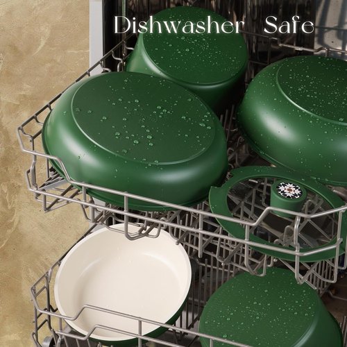 CAROTE 19-Piece Ceramic Cookware Set - Non-Stick, Non-Toxic, Detachable Handle | Induction & Dishwasher Safe, Green