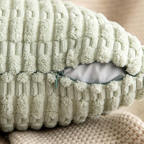 MIULEE Decorative Throw Pillow Covers - Soft Boho Striped Corduroy | 18x18 Inch, Light Green, Pack of 2