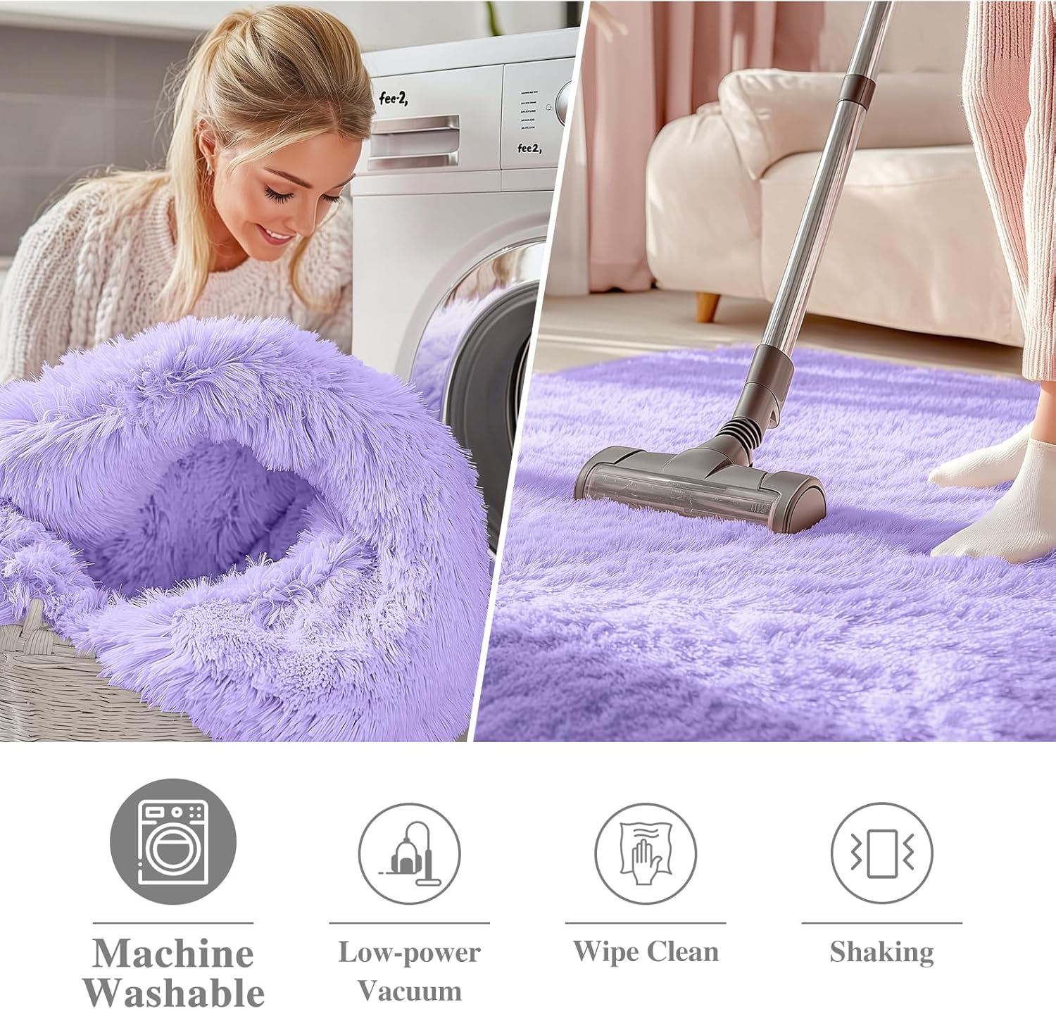 OLANLY Round Light Purple Area Rug - Soft, Fluffy, Machine Washable 9 ft Carpet for Bedroom & Living Room