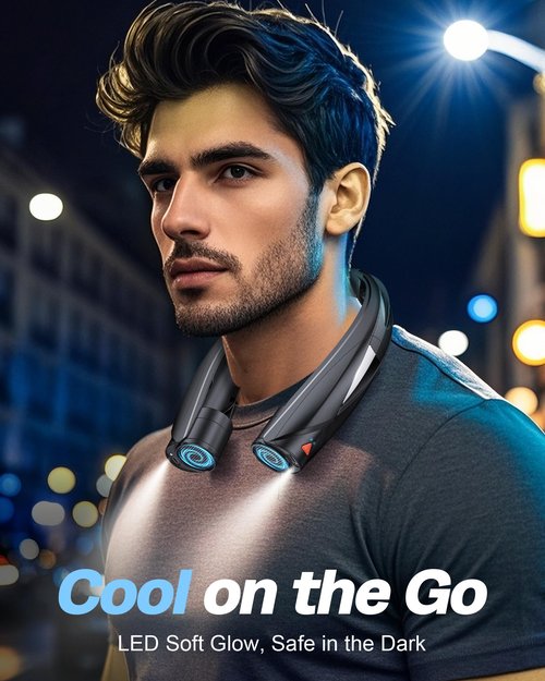 Laimiod Neck Fan - Portable Neck Fan with LED Book Light, 6-20h Long Battery Life, 6 Speeds Adjustable, USB-C Rechargeable, Hands-Free Wearable Fan, Cooling Personal Fan Gifts for Men Women Dad Mom