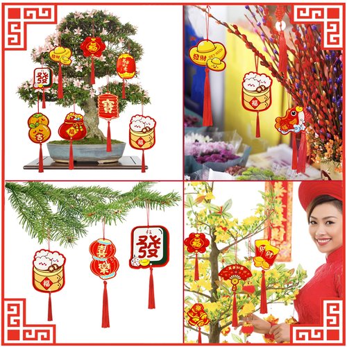 Valauni 36Pcs Chinese New Year Decorations 2026 Lucky Hanging Ornaments Fu Knot Pendants Lunar New Year of The Horse Decoration for Home Office Tree Wall Party Spring Festival Chinese New Year Decor