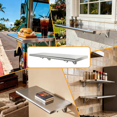 Sidasu 36x12 Inch Folding Concession Shelf, Stainless Steel Food Shelf Stand Serving for Concession Serving Window Food Truck, Kitchen, Counter