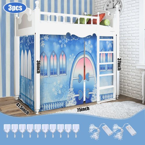 Hahafelt Loft Bed Tent Curtain Set for Low Twin,Bunk Bed Curtains Princess Play Tent Winter Party Decoration for Indoor & Outdoor Play