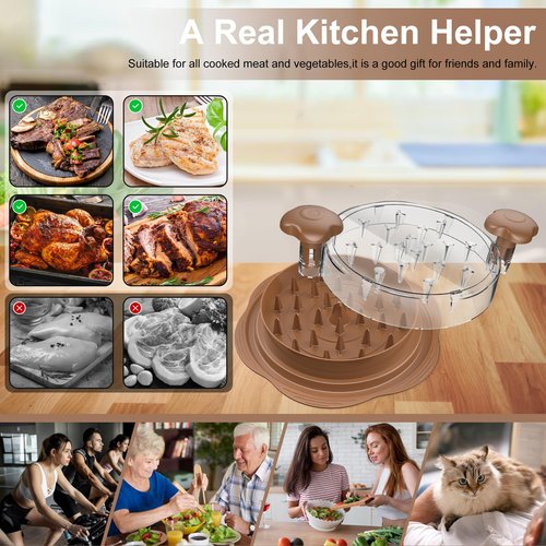Chicken Shredder Large Chicken Breast Shredder Tool Twist with Brush&Fork, Visible Meat Shredder Machine, Anti-Slip Strip, Ergonomic Handle, BPA Free, Suitable for Pork Beef Chicken(Brown)