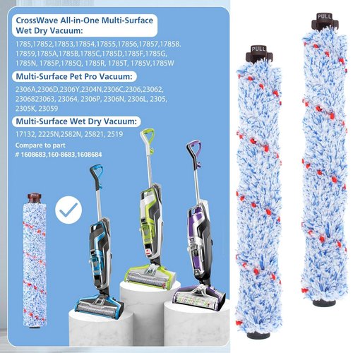 2PC Vacuum Brush Rolls 1868 Multi-Surface and 2PC 1866 Replacement Vacuum Filters, Compatible with Bissell CrossWave 2306A 1785A 3888A Vacuum Cleaner, Compare to Part 1608683, 160-8683, 1608684